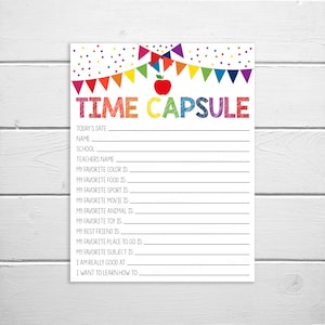 Time Capsule Printable, Kids Student Memory Sheet, School Questionnaire, Teacher School Student Staff PTO PTA, Instant Digital Download