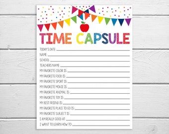 Time Capsule Printable, Kids Student Memory Sheet, School Questionnaire, Teacher School Student Staff PTO PTA, Instant Digital Download