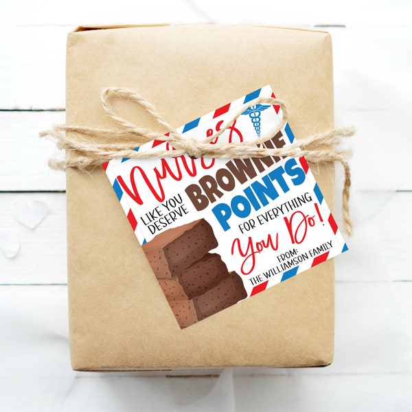 Nurse Appreciation Gift Tags, Nurses Deserve Brownie Points Label, Hospital Staff Chocolate Appreciation Treat, Editable Printable Template