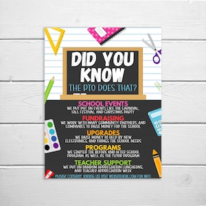 PTO PTA Flyer, Editable Printable Informational Form, Did You Know The Pto Pta Does That Handout School Fundraiser Event Volunteer Template