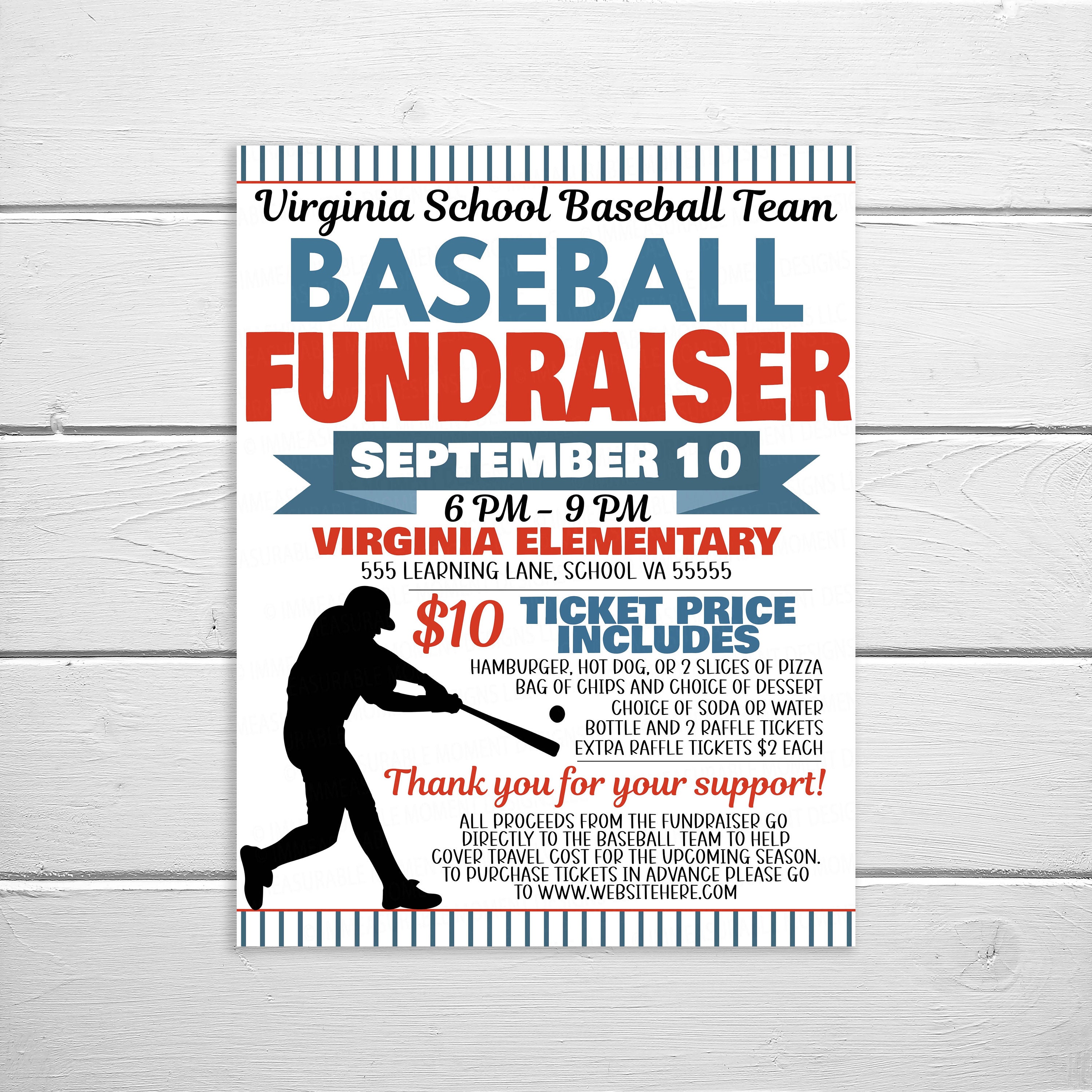 Baseball Fundraiser Flyer Editable Printable PTA PTO Flyer Etsy