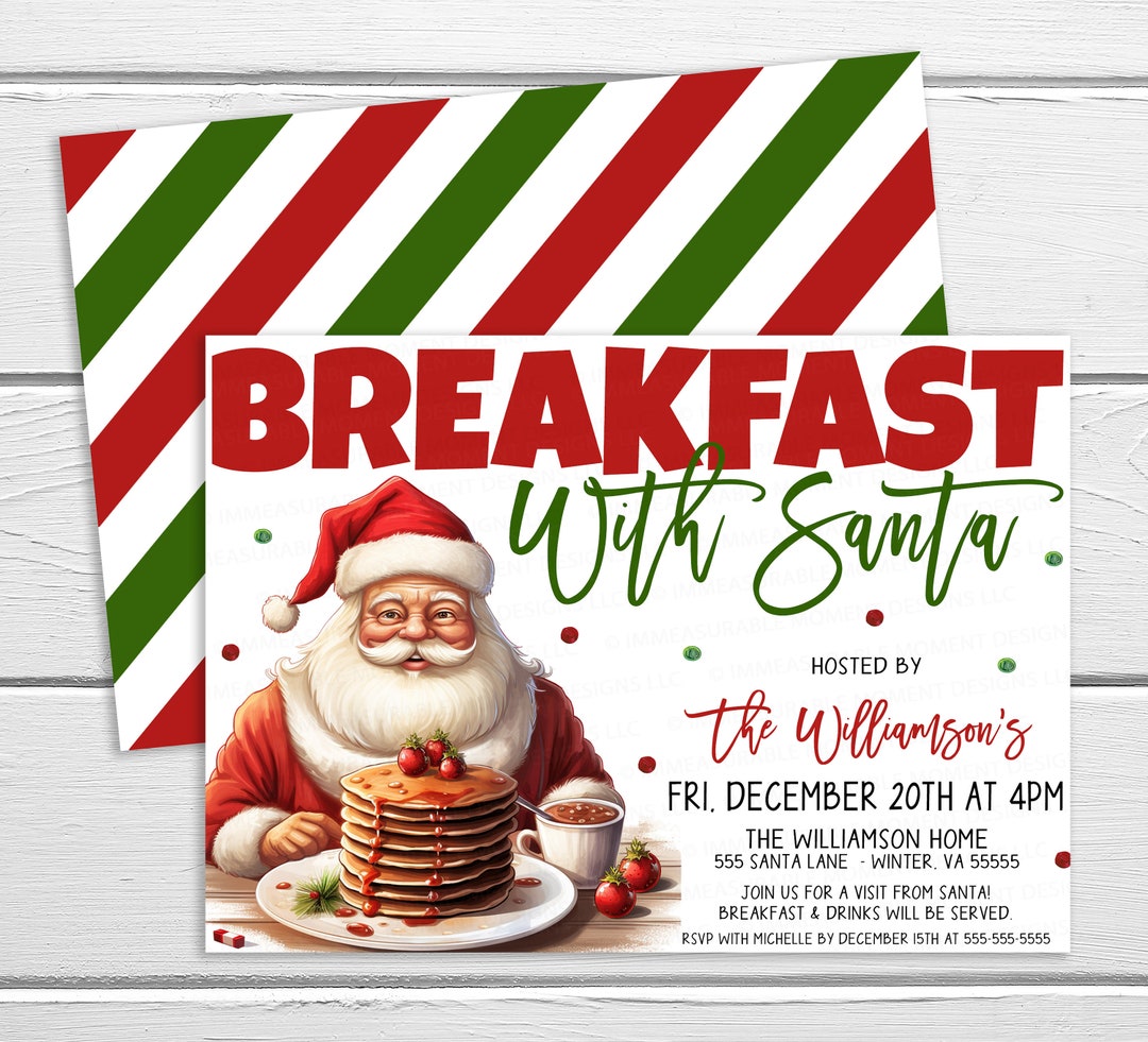 Breakfast With Santa Invitation Wording Breakfast With Santa Invitation, Christmas Breakfast Party Invite, Kids