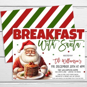 Breakfast With Santa Invitation, Christmas Breakfast Party Invite, Kids Christmas Party, Friends Office Company, Digital Editable Template
