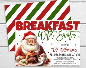 Inbjudan till frukost med jultomten, inbjudan till julfrukostfest, julfest för barn, kontorsföretag för vänner, digital redigerbar mall