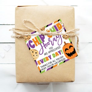 Halloween Cookie Thank You Gift Tags, Chip Chip Hooray, Appreciation Label, Volunteer Nurse Healthcare Teacher School Staff Employee PTA PTO