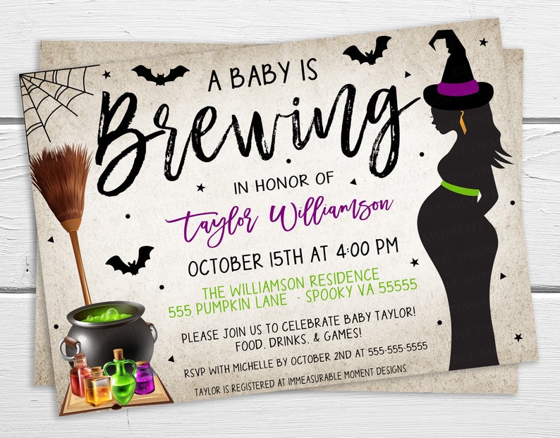 Halloween A Baby Is Brewing Baby Shower Invitation, Fall Halloween Couples Gender Revel Invite, Editable Printable, Monster Little Boo image 2