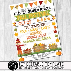 EDITABLE Fall Festival Flyer Invitation, Kids Fall Event, Community Harvest Event Flyer Invitation, Instant Download Printable