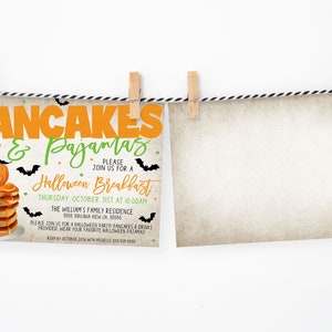 Inbjudan till Halloween-pannkakor och pyjamasfest, redigerbar födelsedags-pyjamasfestinbjudan, brunch, frukost, skolklassrumsfest, föräldraledamot, föräldraledamot, vintage bild 4