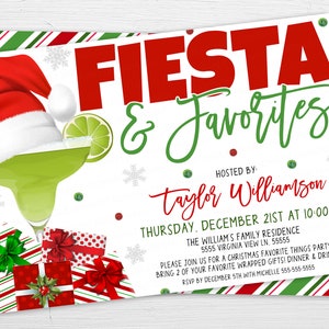 Christmas Fiesta And Favorites Invitation, Margarita Cocktail Gift Exchange Invite, Favorite Things Gift Swap Adult, Editable Printable