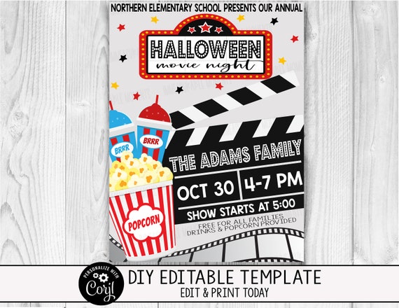 EDITABLE Halloween Movie Night Flyer Invitation, Kids Halloween Event Party, Community Event Flyer, School Flyer Il_570xn
