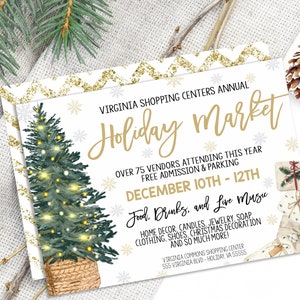 EDITABLE Holiday Market Flyer Invitation, Winter Christmas Fundraiser Event Community Company Business Event Flyer, PTO PTA