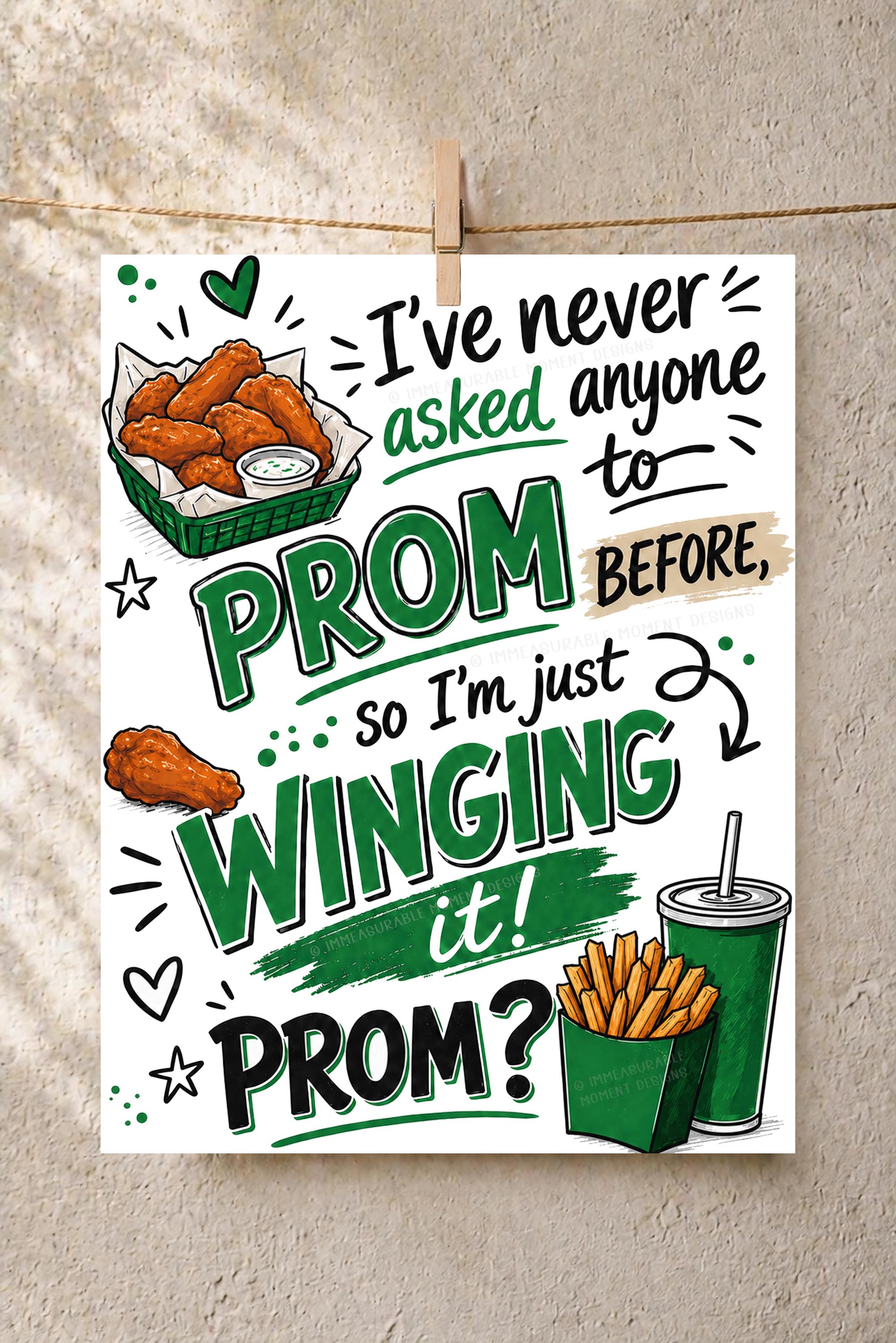 Chicken Wing Promposal Sign, I'm Just Winging It Prom Printable Poster ...