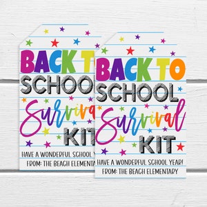 Back To School Survival Kit Gift Tag, Printable Editable Gift Bag Tag, Welcome Back Basket, PTO PTA, Gift Ideas For Teachers Staff Students