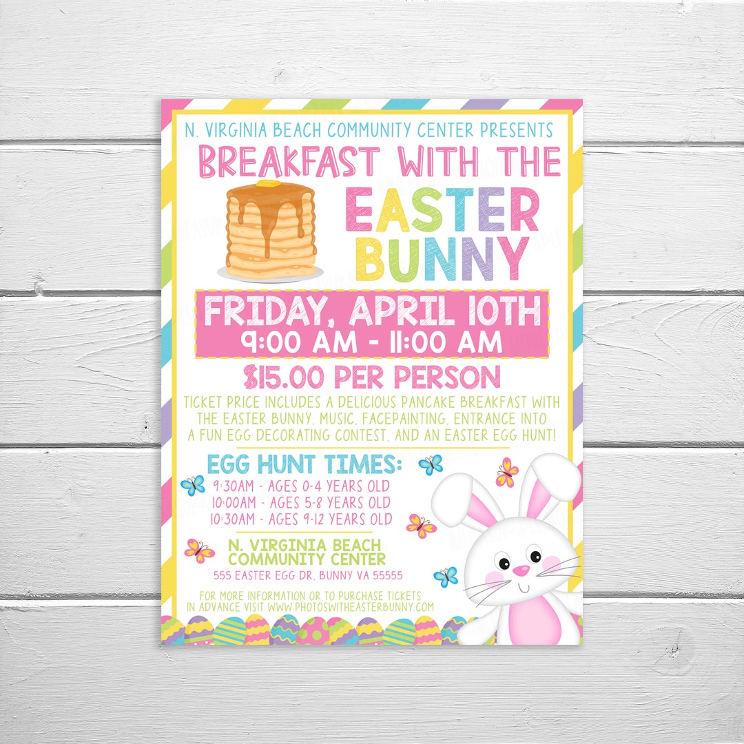 Breakfast With the Easter Bunny Flyer, Brunch Easter Bunny Invitation