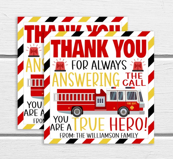 Firefighter Appreciation Gift Tag, Thank You Gift, First Responder