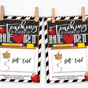 Teacher Appreciation Gift Card Holder, Teaching Is A Work Of Heart, Editable Printable Template, Staff Employee School Daycare PTA PTO