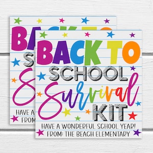 Back To School Survival Kit Gift Tag, Printable Editable Gift Bag Tag, Welcome Back Basket, PTO PTA, Gift Ideas For Teachers Staff Students
