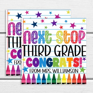 Etiqueta de regalo de graduación de segundo grado, Siguiente parada de tercer grado, Graduado de 2.º grado, Etiqueta de regalo de fin de año escolar Felicidades, Profesor graduado de primaria