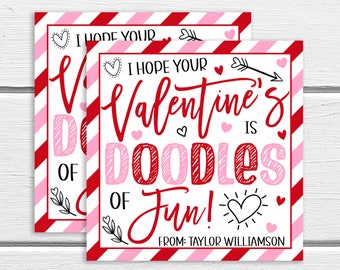 Valentine Gift Tags, Hope Your Valentine's Is Doodles Of Fun, Kids Classmates Classroom School, Activity Pad Sketch Set, Printable Editable