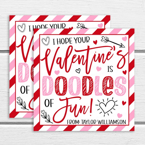 Valentine Gift Tags, Hope Your Valentine's Is Doodles Of Fun, Kids Classmates Classroom School, Activity Pad Sketch Set, Printable Editable