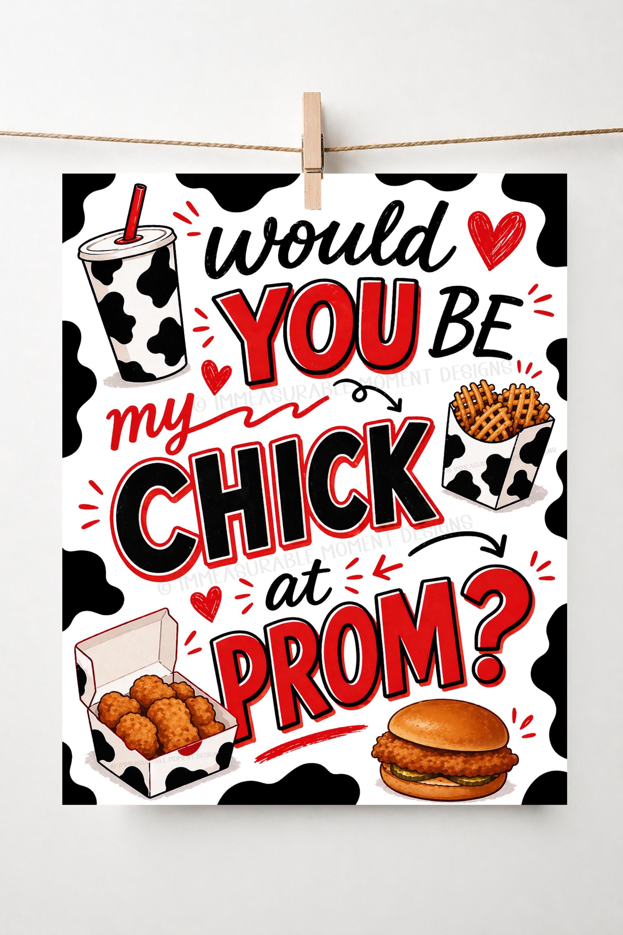 Chicken Promposal Sign, Would You Be My Chick at Prom Printable Poster ...