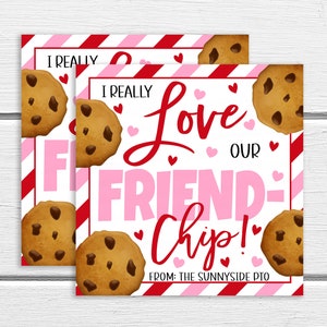 Valentinstag Keks Geschenkanhänger, Love Our Friend-Chip, Chocolate Chip, Kinder Klassenkameraden Lehrer Schule Mitarbeiter Mitarbeiter PTA PTO