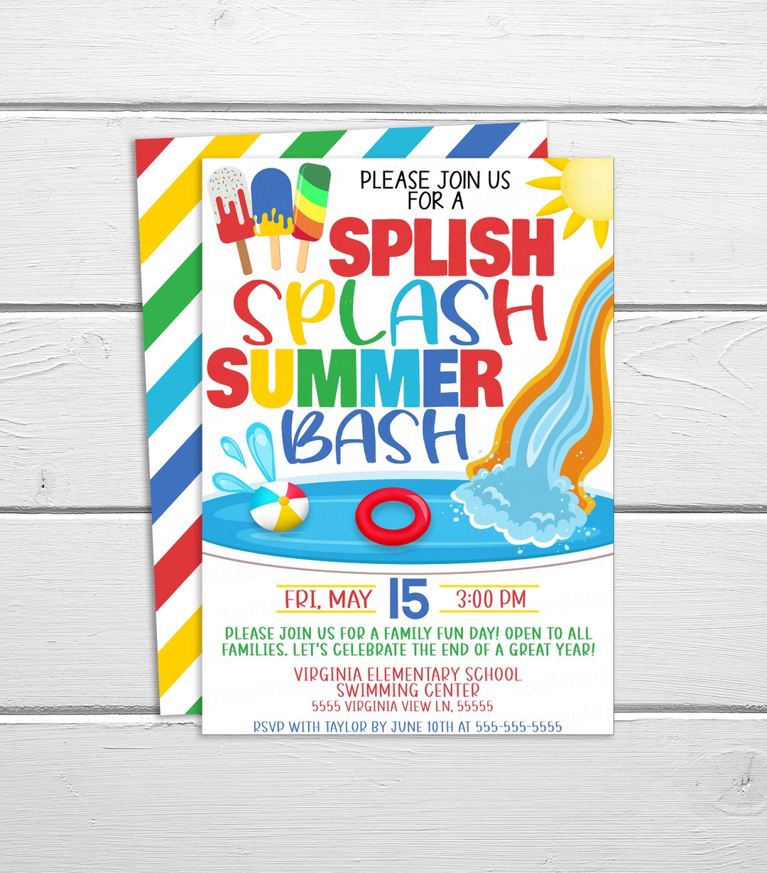 Pool Party Graduation Invitation, Splish Splash Summer Bash, End of