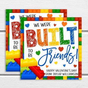 Valentine Building Blocks Geschenkanhänger, Awesome Built to be Friends, Geschenk für Studenten Klassenkameraden Freunde Kinder, Baustein Spielzeug, druckbar