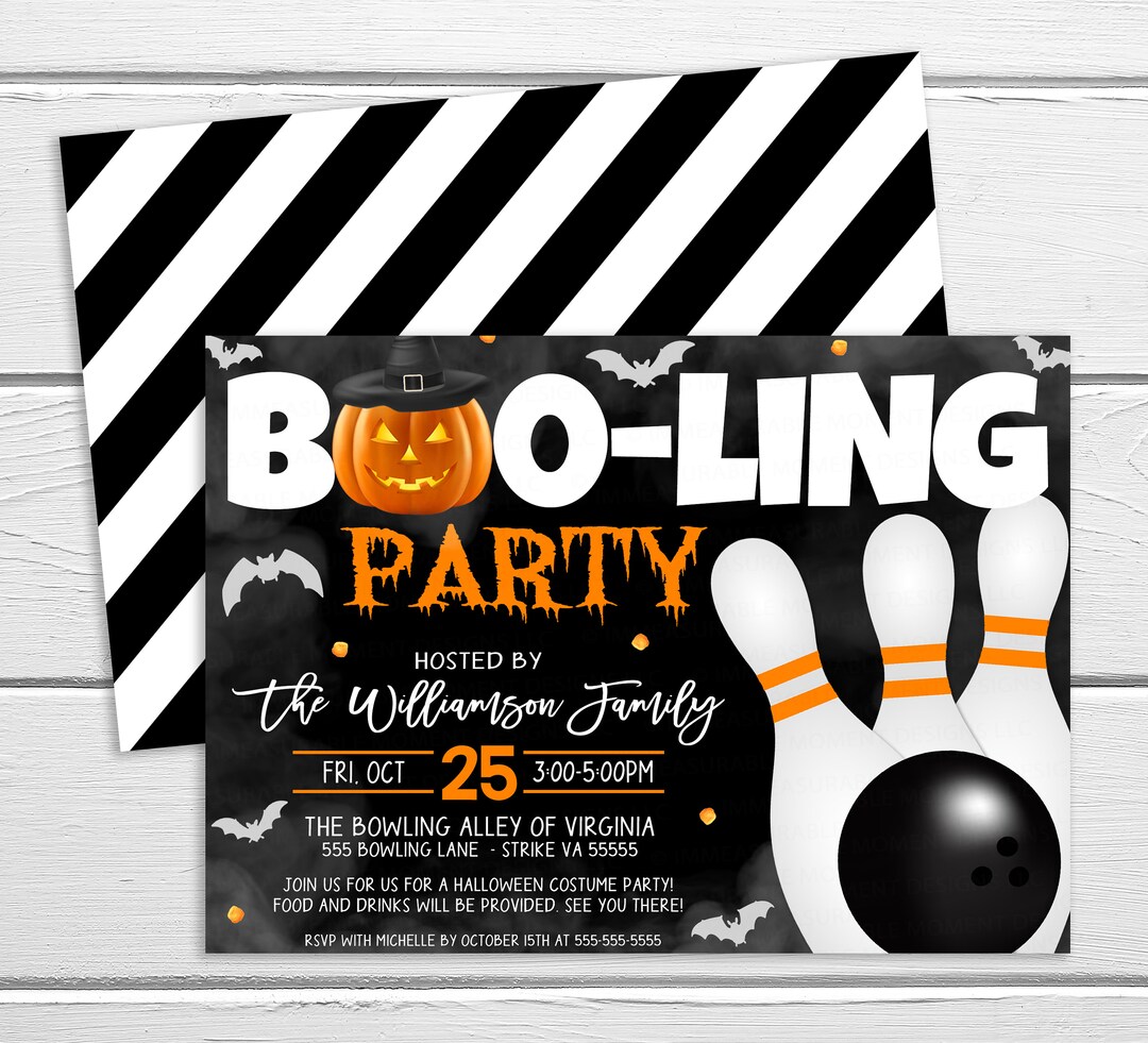 Halloween Bowling Party Invitation, Boo-ling Invite, Adult Kids Bowling ...