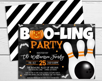 Halloween Bowling Party Invitation, Boo-ling Invite, Adult Kids Bowling Party, Let's Strike Up Some Fun, Fundraiser DIY Editable Printable
