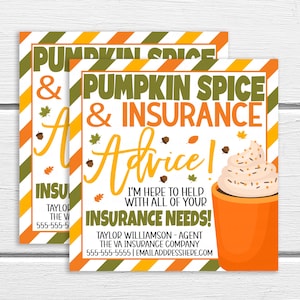 Herfstverzekering Marketing Gift Tags, Pumpkin Spice &Insurance Advice, Autumn Health Car Ins, Life Mortgage Travel Agent, Printable Editable