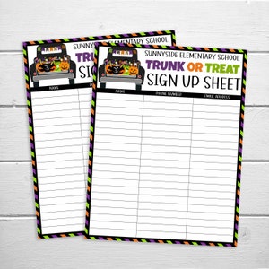 Trunk or Treat Sign Up Sheet, Halloween Party, Kids School Fundraiser, Church Business Neighborhood Community Event PTO PTA Fall Festival