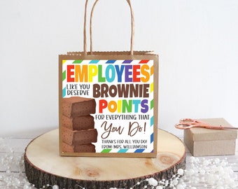 Étiquettes-cadeaux de remerciement des employés, les employés méritent une étiquette de points brownie, modèle imprimable modifiable de régal de remerciement au chocolat pour le personnel