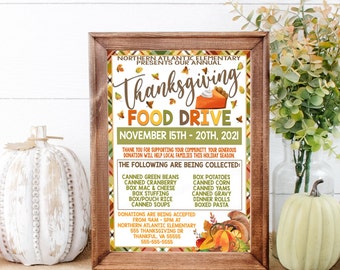 EDITABLE Thanksgiving Food Drive Fundraiser Flyer, Church School Fundraiser, PTO PTA, Community Food Donation Flyer, Instant Download