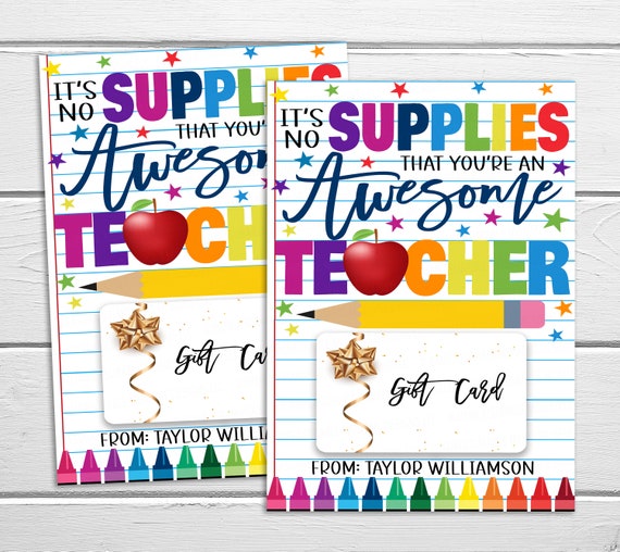 Teacher School Supply Gift Card Holder, No Supplies You're Awesome