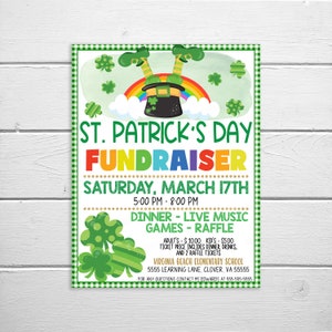 Recaudación de fondos del Día de San Patricio, Rainbow Shamrock, Evento de primavera, Folleto de beneficios comunitarios de church Charity School, Empresa pequeña empresa, PTO PTA