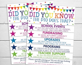 PTO PTA Flyer, Editable Printable Informational Form, Did You Know The Pto Pta Does That Handout School Fundraiser Event Volunteer Template