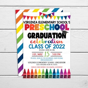Preschool Graduation Celebration Invitation, PreK Announcement Party Invite, Pre-K Elementary Graduation Flyer, Editable Printable Template
