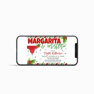 Inbjudan till julfest med margarita och mistel, inbjudan till vintersemestercocktailparty, redigerbar utskrivbar mall för damernas julafton bild 5