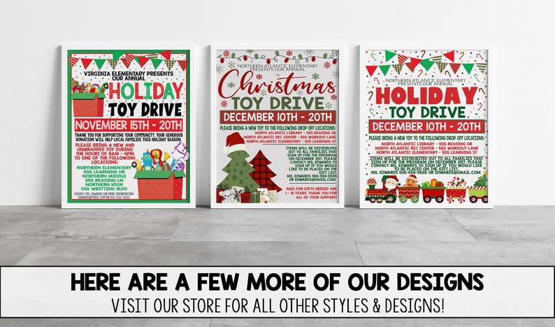 Flyer de collecte de fonds EDITABLE Toy Drive, collecte de fonds de Noël des Fêtes, Church School Company Business Toy Drive Flyer, téléchargement instantané image 3