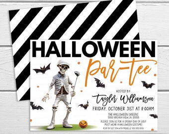 Invito per il golfista di Halloween, invito alla festa di golf in costume di Halloween, compleanno di golf di Halloween, torneo di golf di Halloween, digitale modificabile