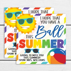 Etiqueta de regalo de pelota, tema de verano, fin de la escuela, maestro estudiante de aula compañero de clase voluntario personal de la guardería beach ball squishy fidget toy