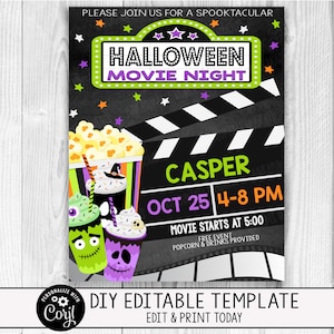 EDITABLE Halloween Movie Night Flyer Invitation, Kids Halloween Event Party, Community Event Flyer, School Flyer
