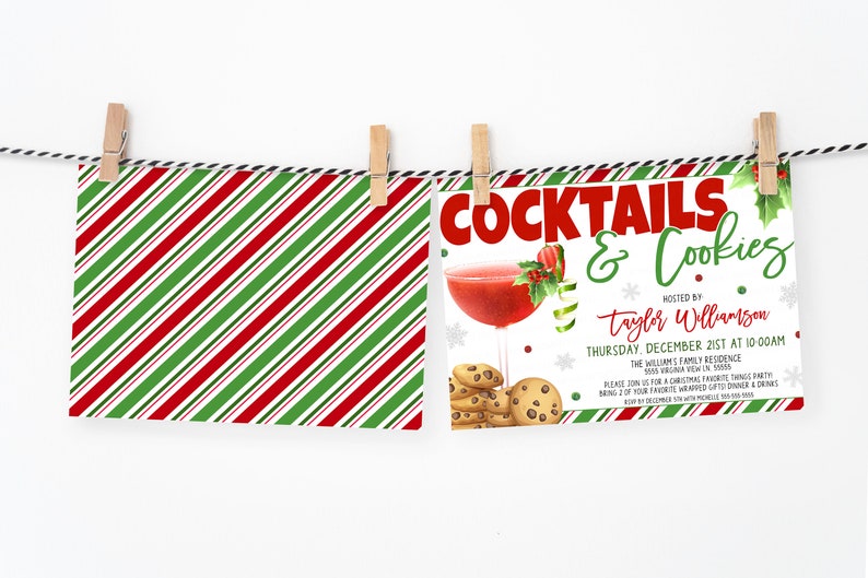 Christmas Cocktails And Cookies Invitation, Cocktail Cookie Swap Exchange Invite, Christmas Cocktail Party, Editable Printable Template image 6