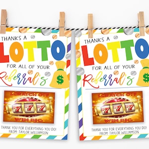 宝くじポップバイギフトカードホルダー、スクラッチオフポップバイ、ご紹介いただいた宝くじへの感謝、不動産クライアント保険への感謝マーケティング