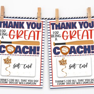 Titolare della carta regalo di baseball, tag di fine stagione, grazie per essere un grande allenatore, stampabile modificabile digitale, squadra di baseball, piccola lega