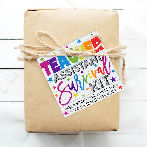 Teacher Assistant Survival Kit Gift Tag, Printable Back to School Gift Bag Tag, PTO PTA, Thank You Appreciation Ideas, Gift For Teachers Aid