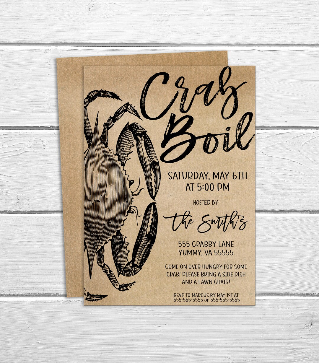 Crab Boil Invitation, Editable Seafood Crab Crawfish Boil, Any