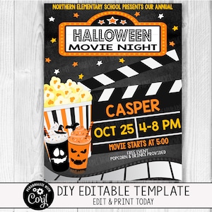 EDITABLE Halloween Movie Night Flyer Invitation, Kids Halloween Event Party, Community Event Flyer, School Flyer