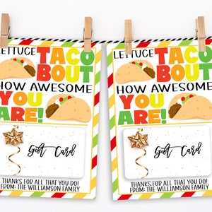 Mexicaans eten cadeaukaarthouder, sla Taco Bout Fiesta thema, waardering PTA PTO leraar schoolpersoneel medewerker vrijwilliger verpleegster bewerkbaar